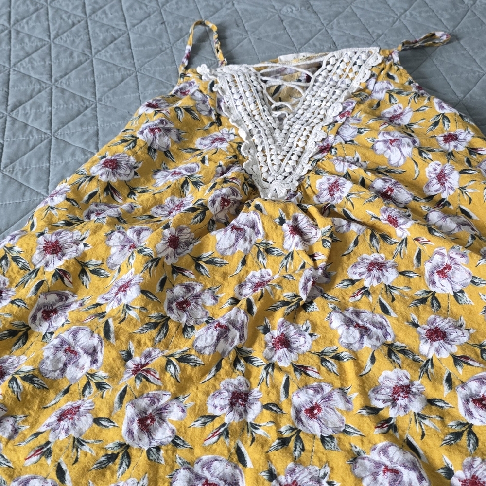 Easel Yellow Floral Top with Lace Detail